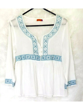 Voile Beautiful White Tunic 100% cotton - Size L